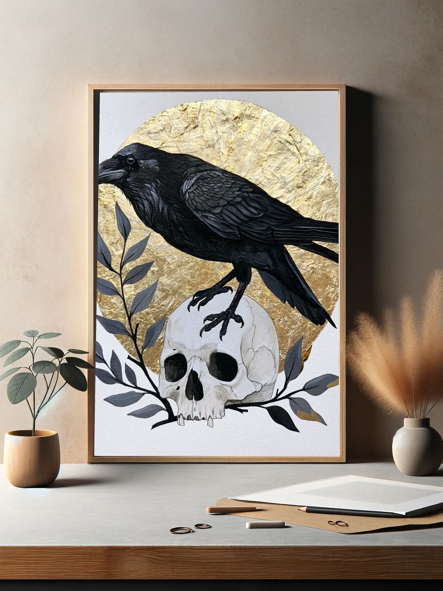 Raven and Skull Illustration Poster. — room view 2
