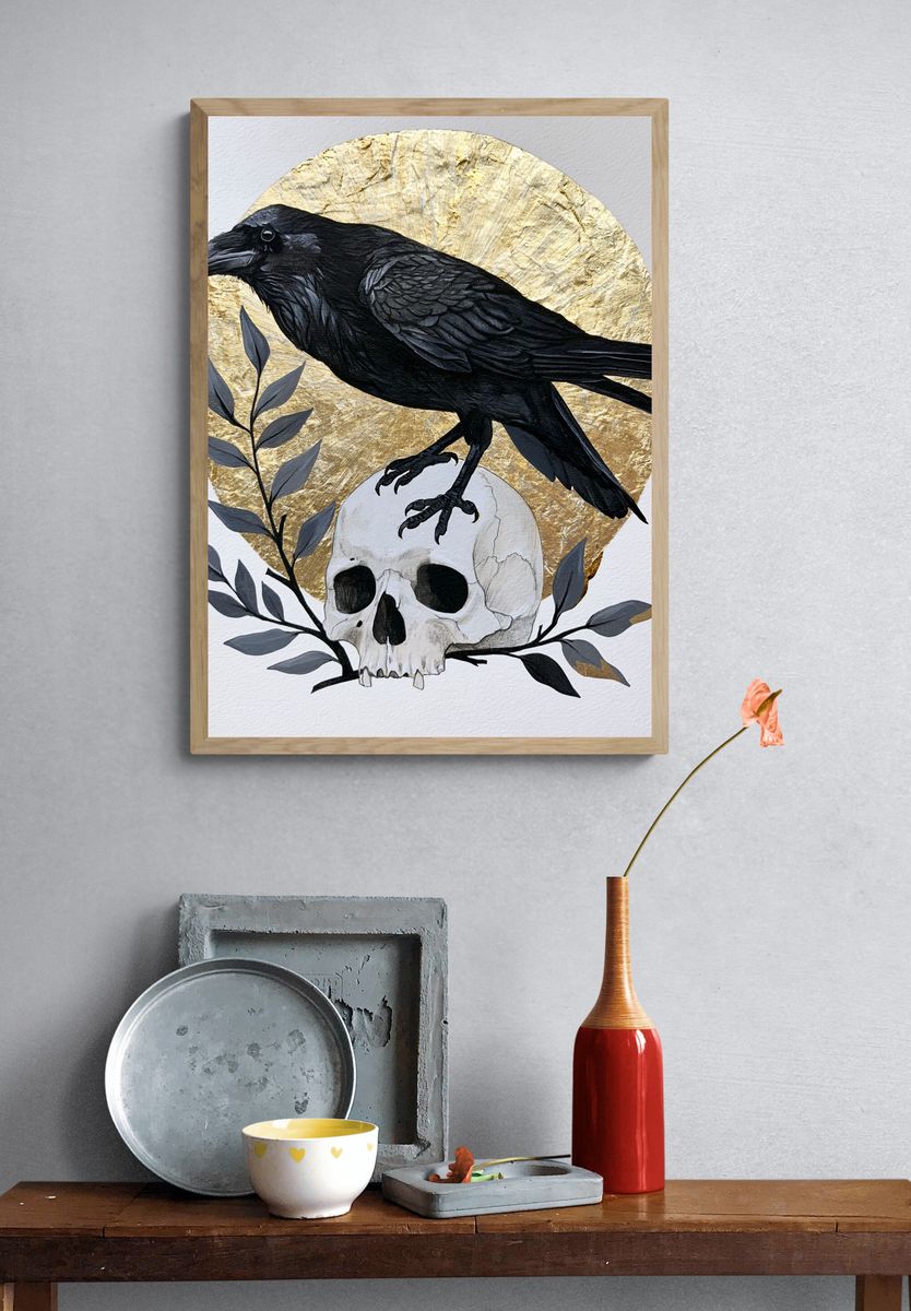 Raven and Skull Illustration Poster. — room view 3