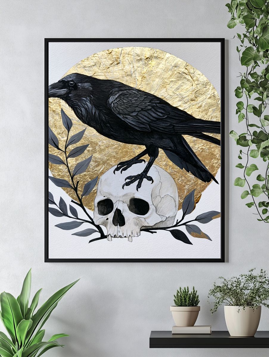 Raven and Skull Illustration Poster. — room view 4