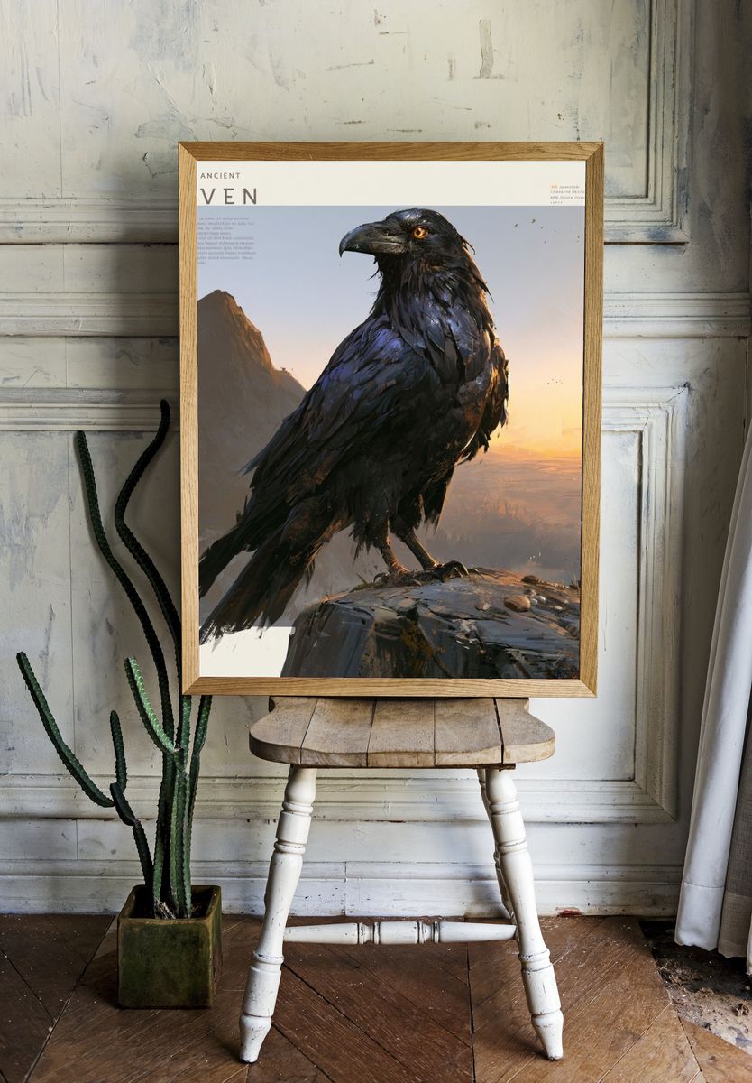 Wise Ancient Raven Illustration Poster. room preview