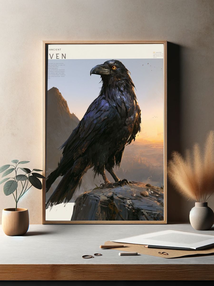 Wise Ancient Raven Illustration Poster. — room view 2