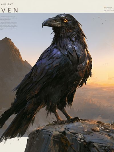 Wise Ancient Raven Illustration Poster.