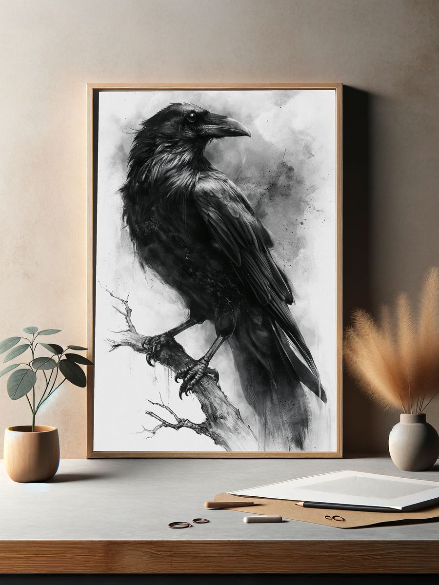 Raven Ink Wash Poster. — room view 2
