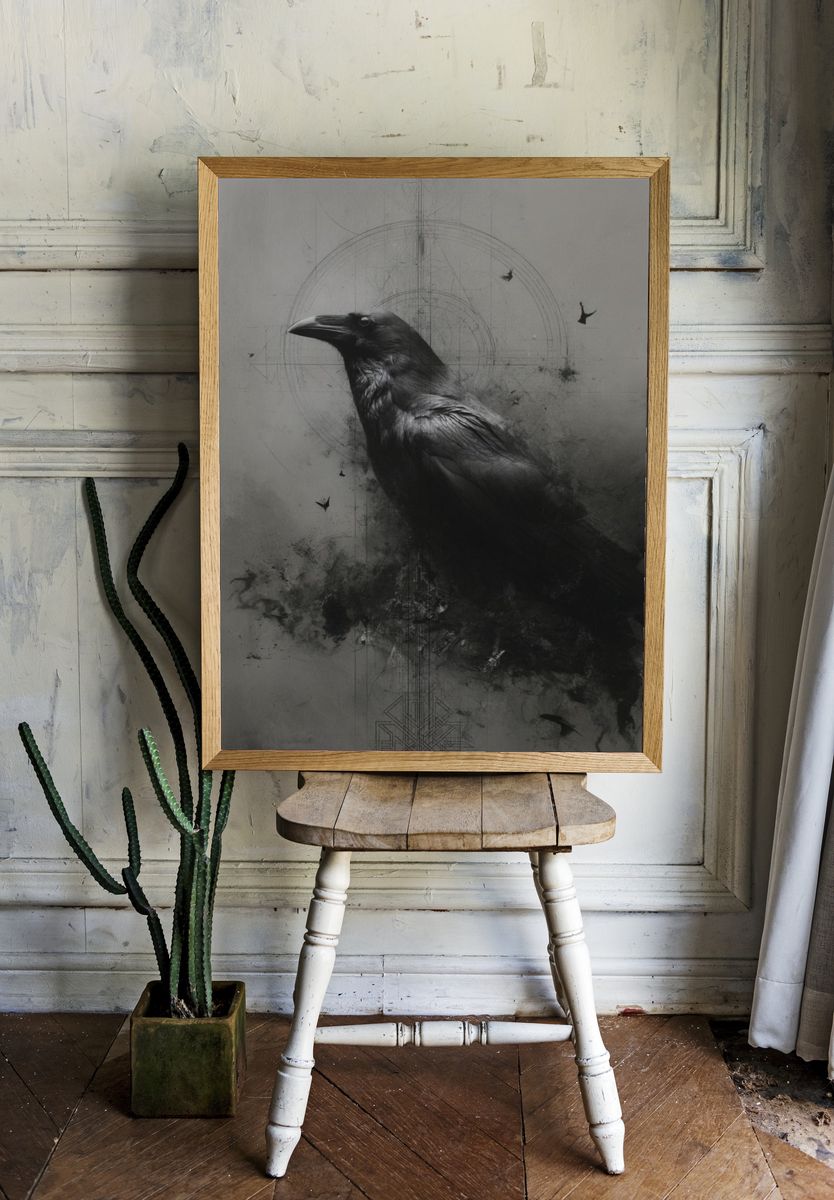 Raven Ink Surrealism Poster. room preview