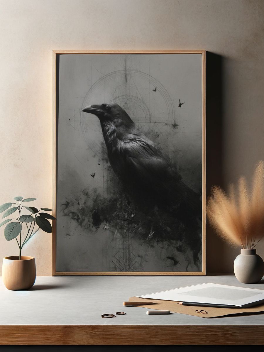Raven Ink Surrealism Poster. — room view 2