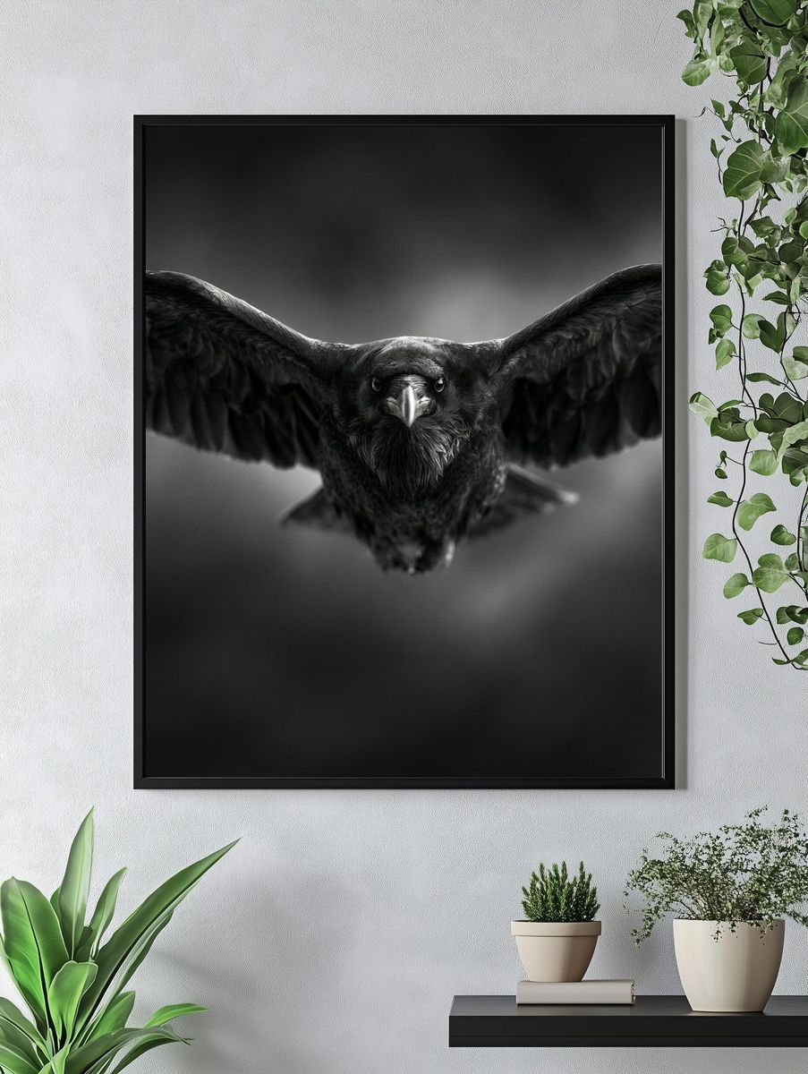 Raven in Flight Photography Poster. — room view 4