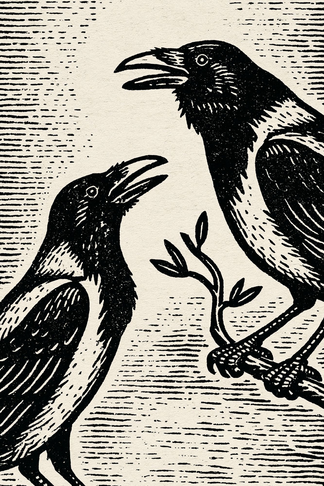 Raven Pair Ink Print. poster — animals art