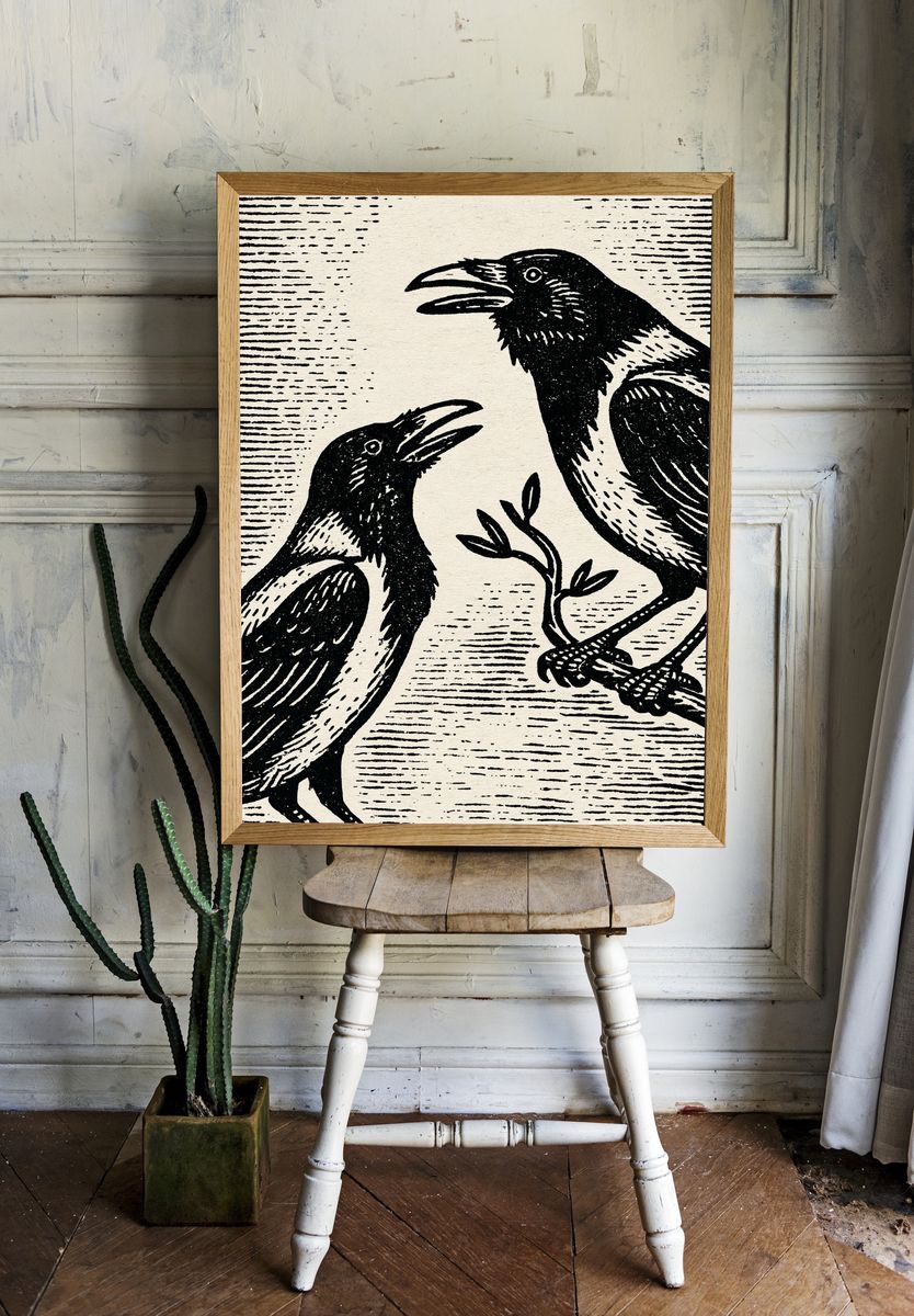 Raven Pair Ink Print. — room view 1