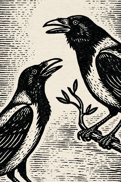 Raven Pair Ink Print. poster
