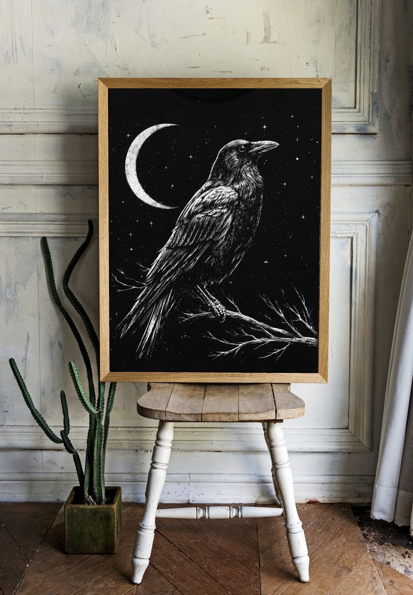Raven Moonlit Night Print. — room view 1