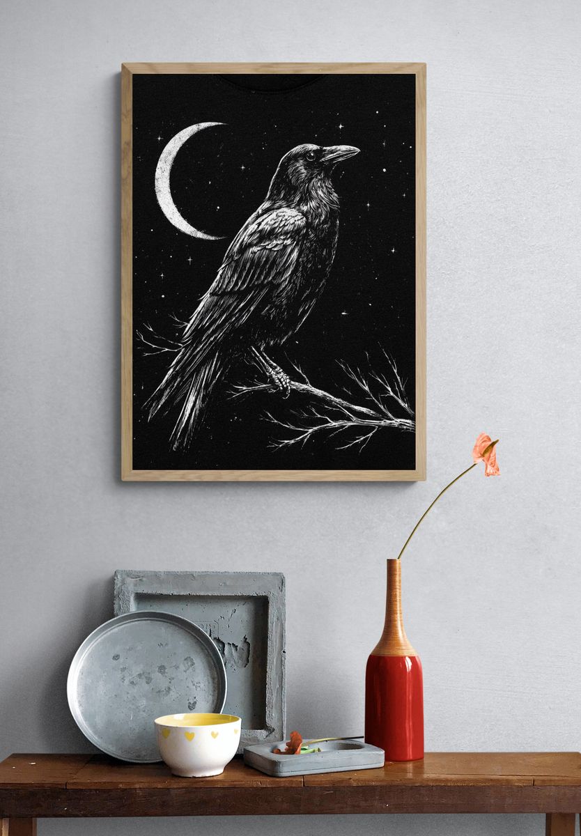 Raven Moonlit Night Print. — room view 3
