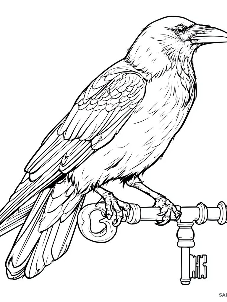 Raven on Key Illustration Print. poster detail