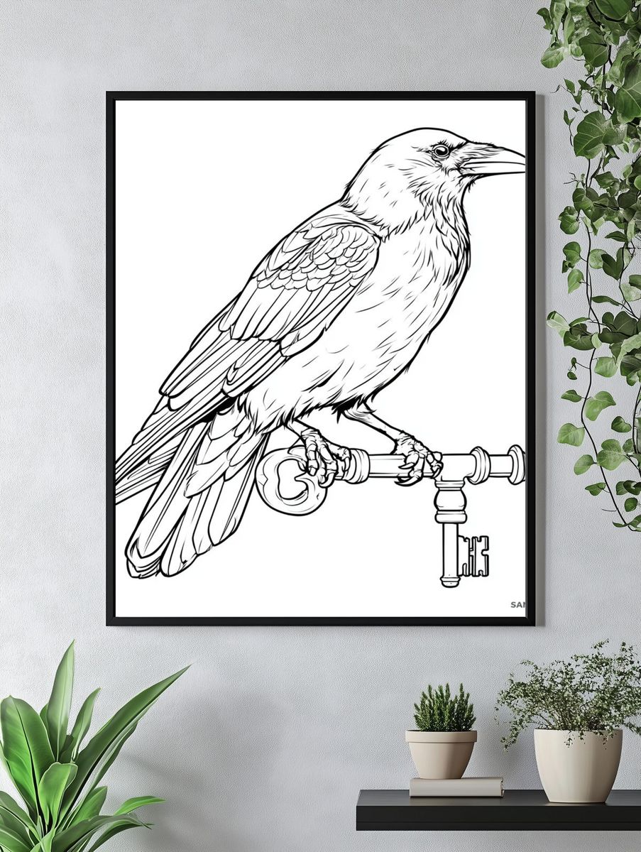 Raven on Key Illustration Print. — room view 4