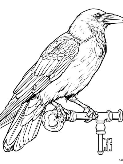 Raven on Key Illustration Print.