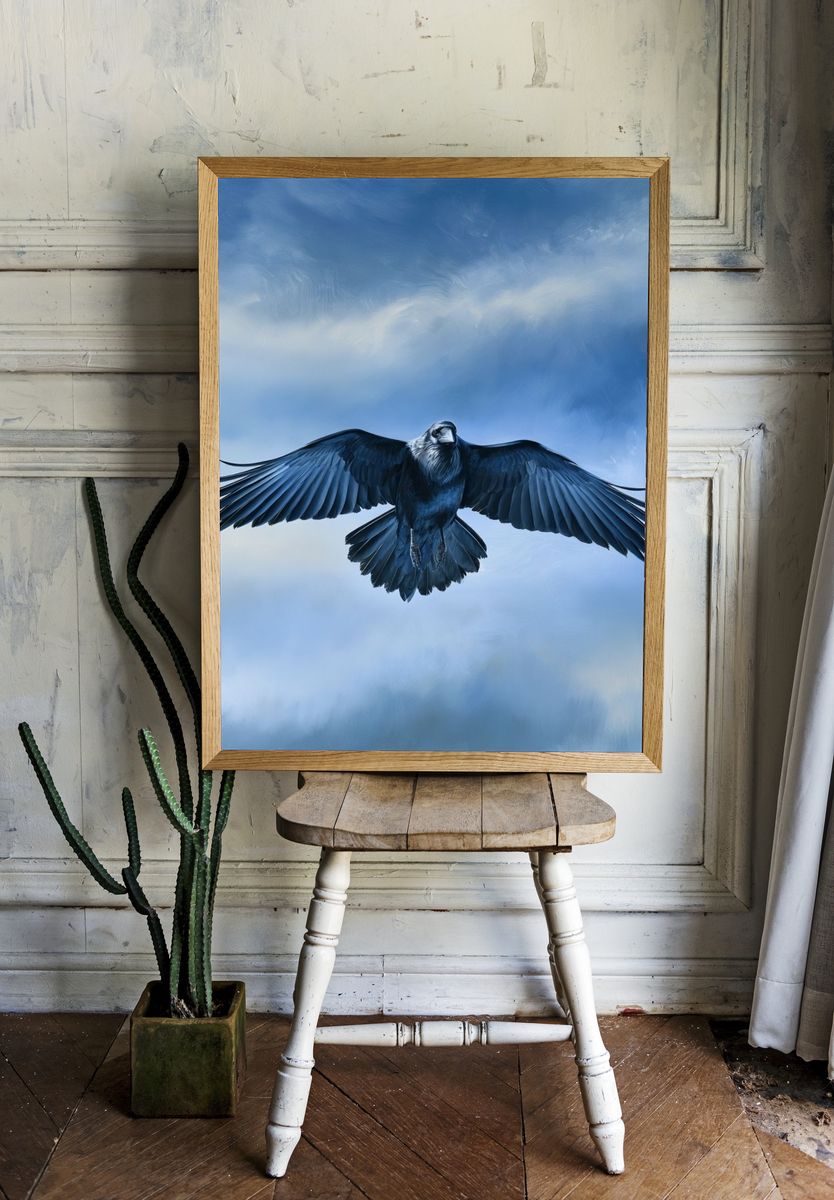 Soaring Raven Sky Poster. — room view 1