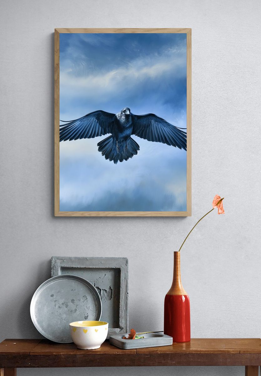 Soaring Raven Sky Poster. — room view 3