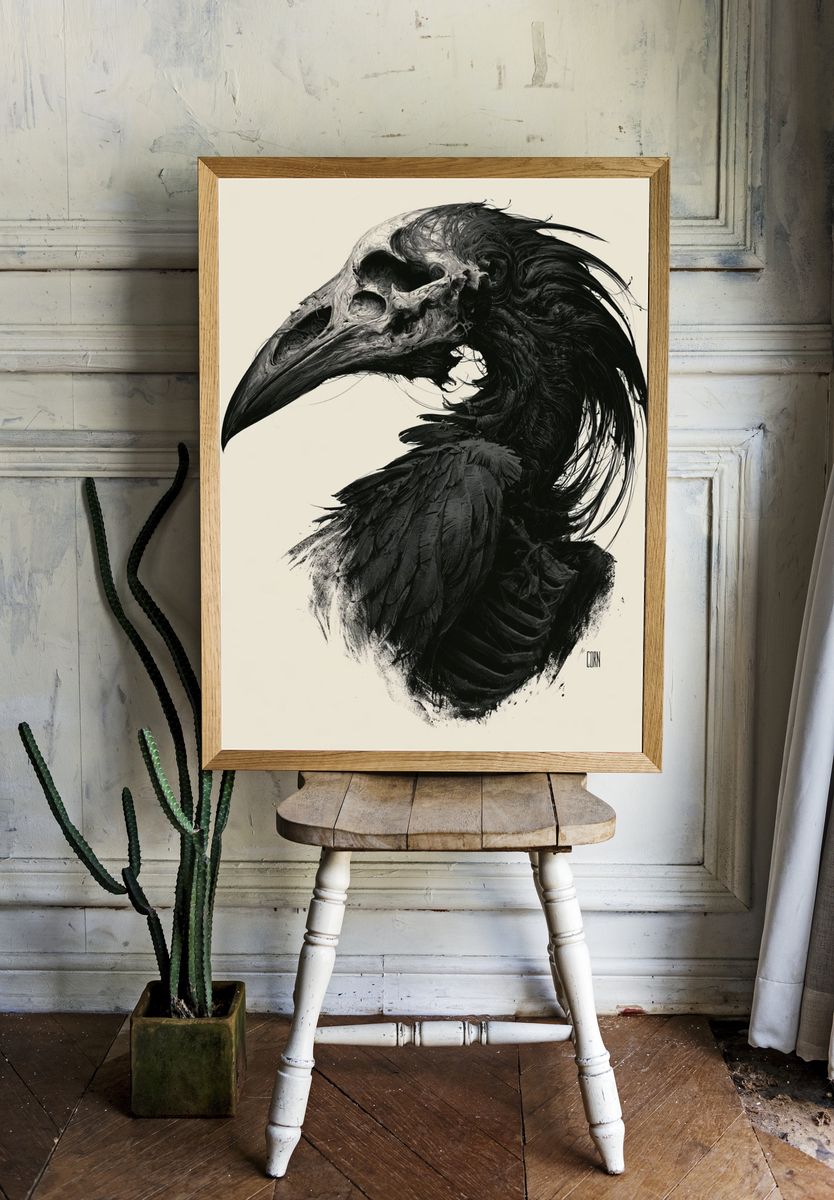 Raven Skull Ink Poster. room preview