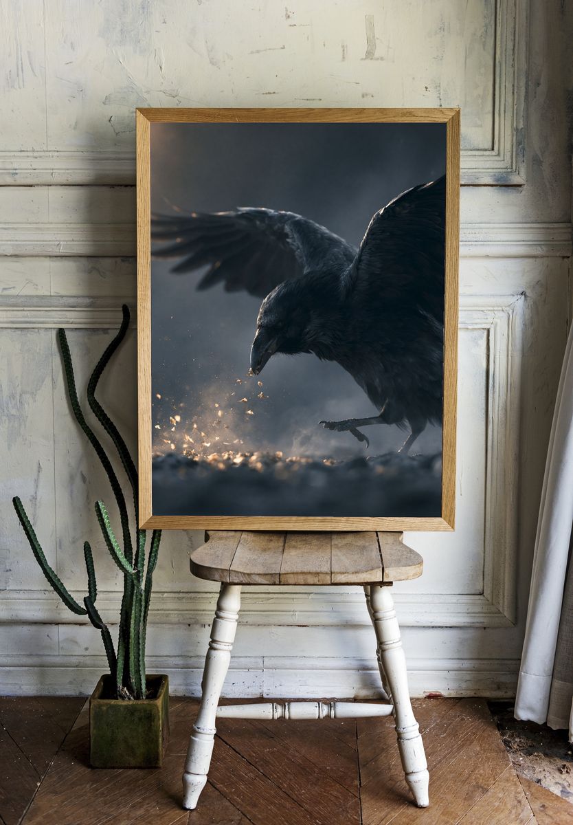 Raven in Flight Photography Poster. room preview