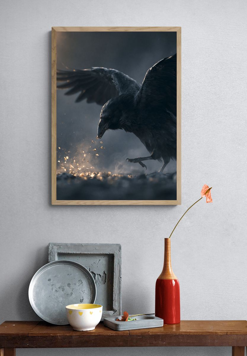 Raven in Flight Photography Poster. — room view 3