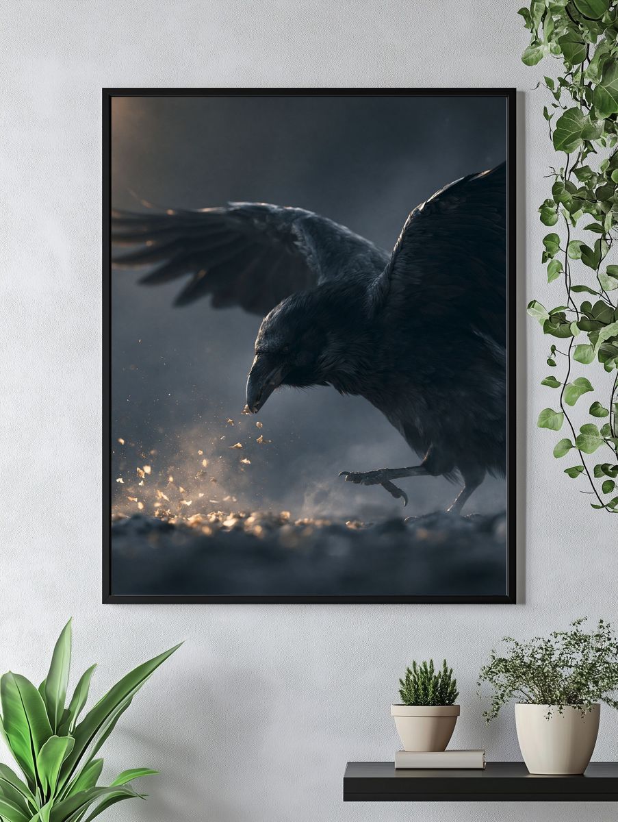 Raven in Flight Photography Poster. — room view 4