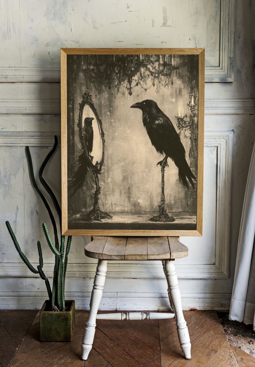 Raven Mirror — Gothic Fine-Art Print. room preview
