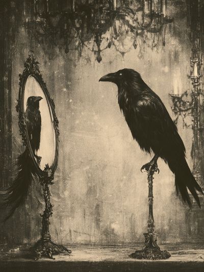 Raven Mirror — Gothic Fine-Art Print. poster