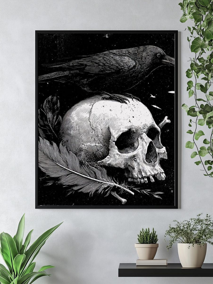 Raven and Skull — Gothic Art Print. — room view 4