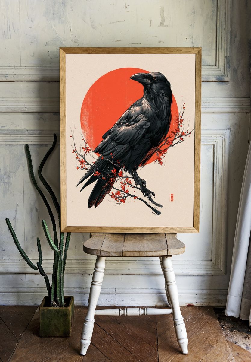 Raven on Red Sun Poster. — room view 1