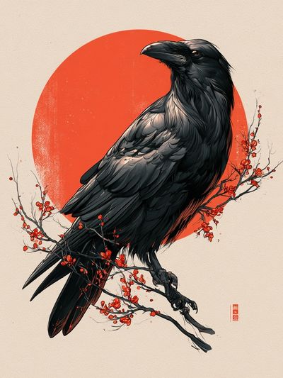 Raven on Red Sun Poster.