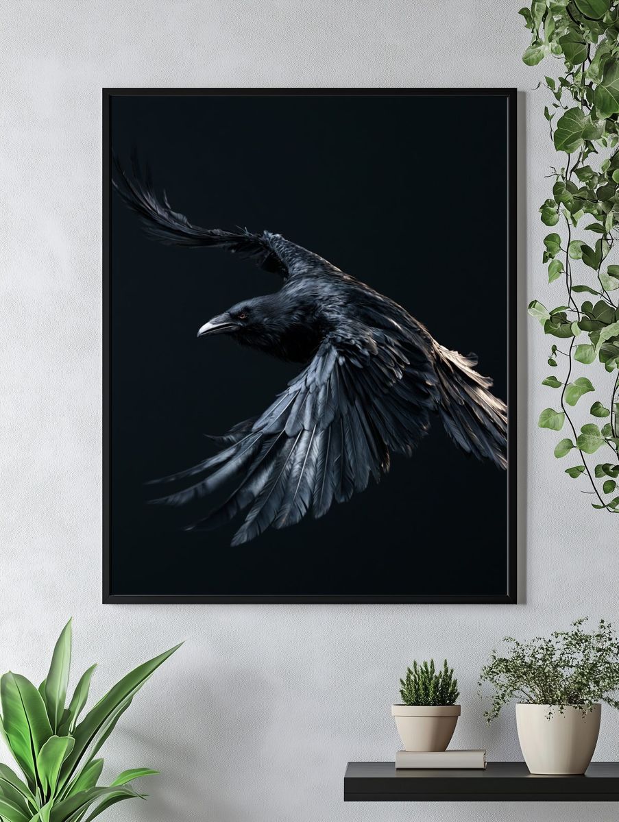 Black Raven in Flight Poster. — room view 4
