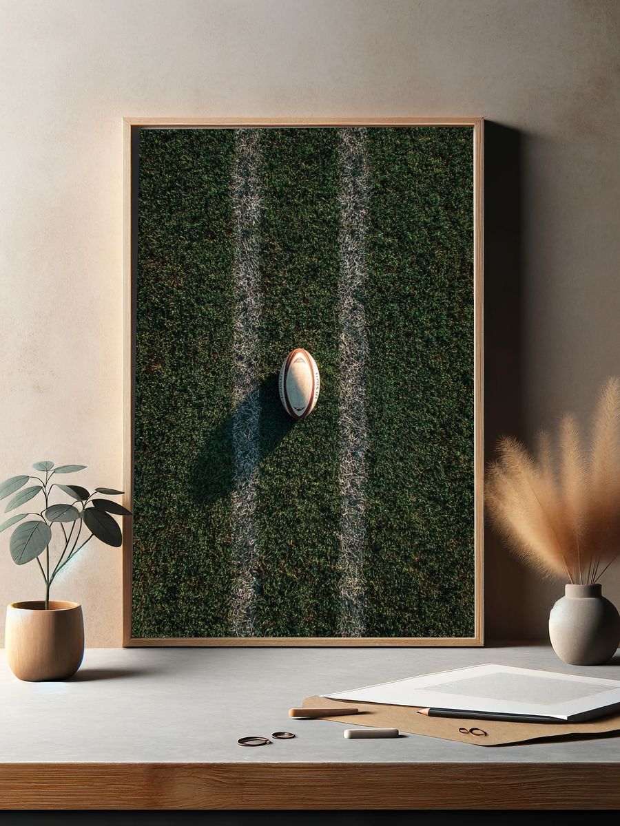 Rugby Ball on Field — Sports Print. — room view 2