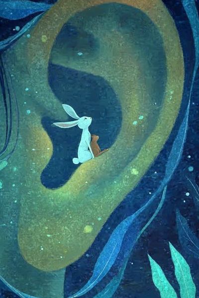Whimsical Rabbit and Bear Illustration Poster. poster