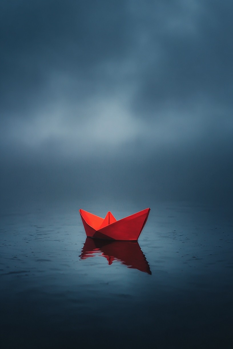 Red Paper Boat — Photography Print. poster — photography art