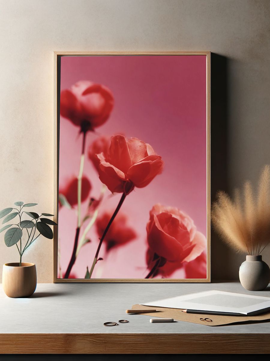 Roses on Pink Background Poster. — room view 2