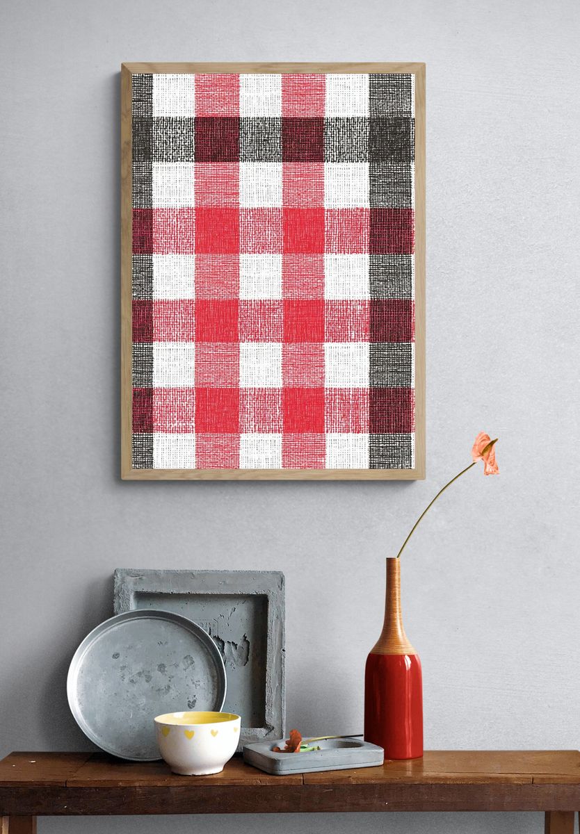 Red and Black Plaid Pattern Poster. — room view 3