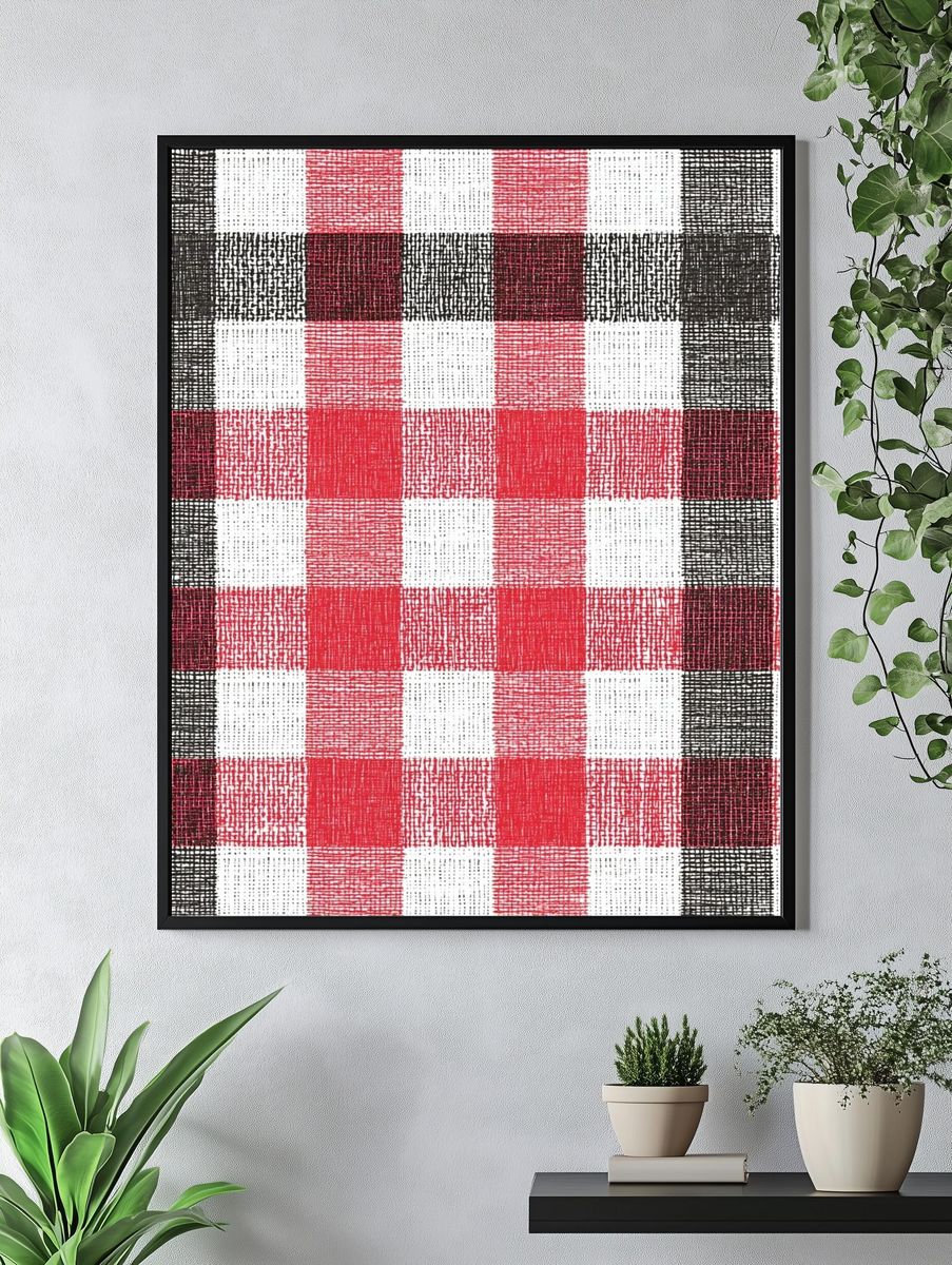 Red and Black Plaid Pattern Poster. — room view 4