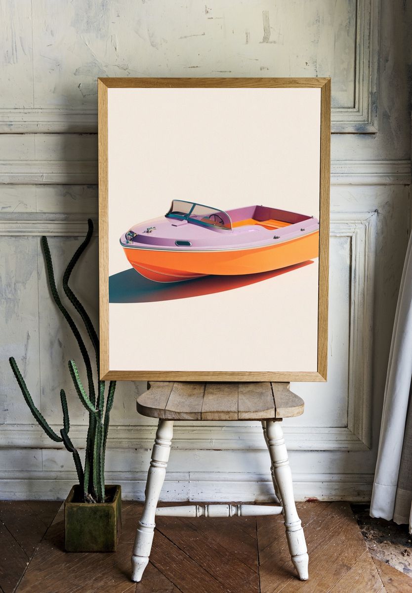 Colorful Retro Boat Poster. — room view 1