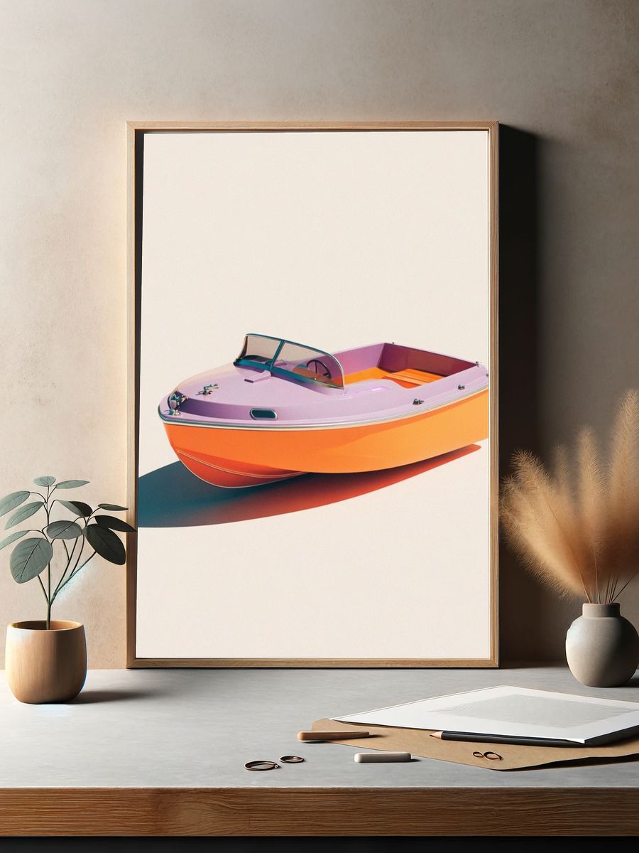 Colorful Retro Boat Poster. — room view 2