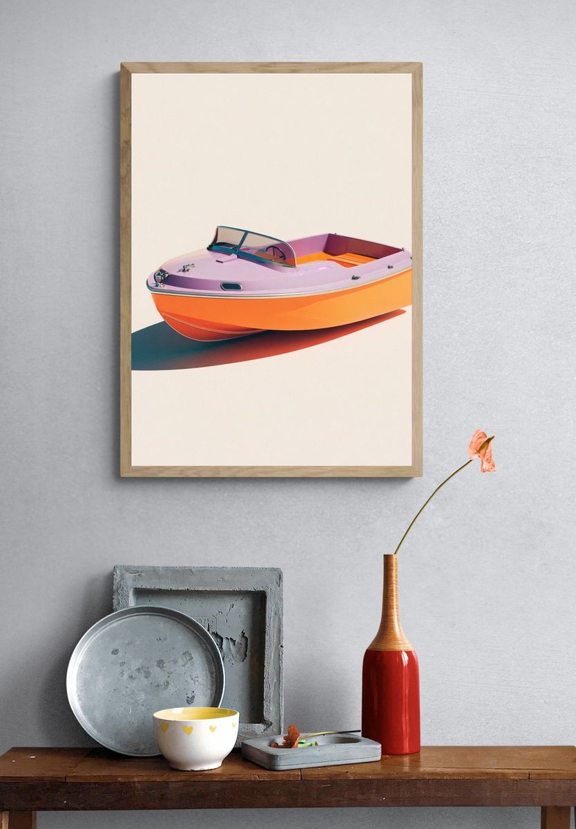 Colorful Retro Boat Poster. — room view 3