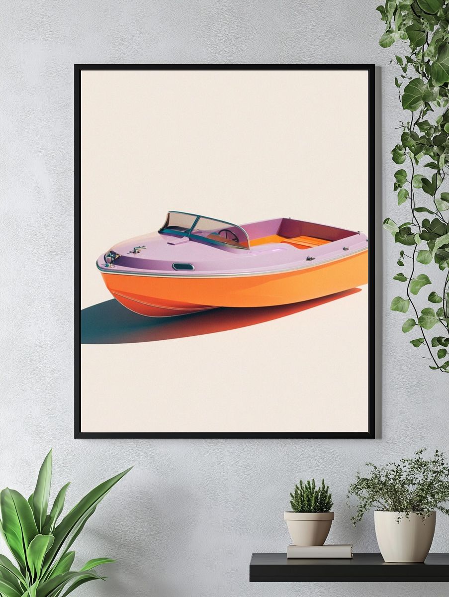 Colorful Retro Boat Poster. — room view 4