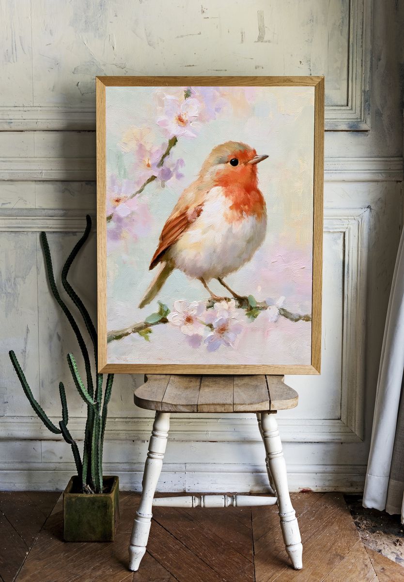 Robin Blossom Fine-Art Poster. — room view 1