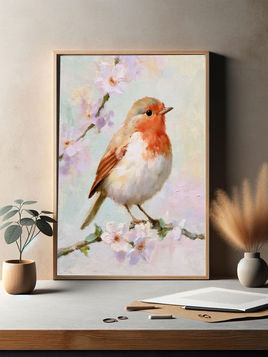 Robin Blossom Fine-Art Poster. — room view 2