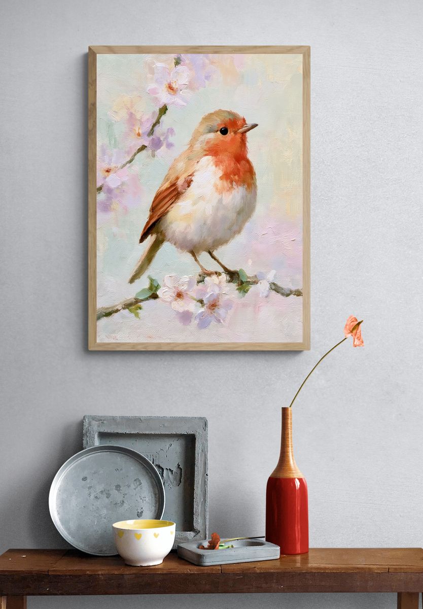 Robin Blossom Fine-Art Poster. — room view 3