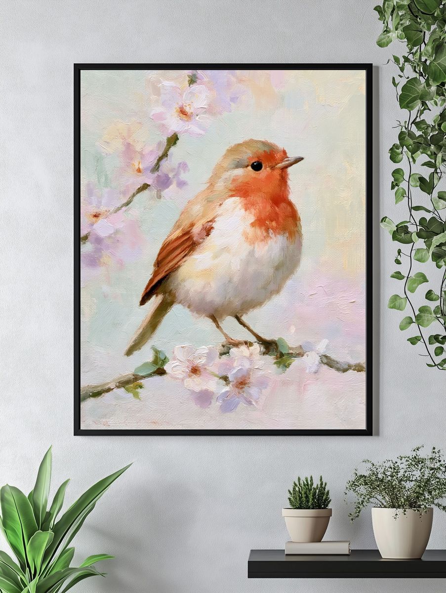 Robin Blossom Fine-Art Poster. — room view 4