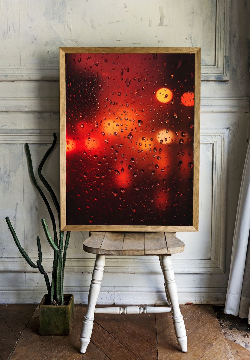 Rainy Red Bokeh Photography Poster. room preview