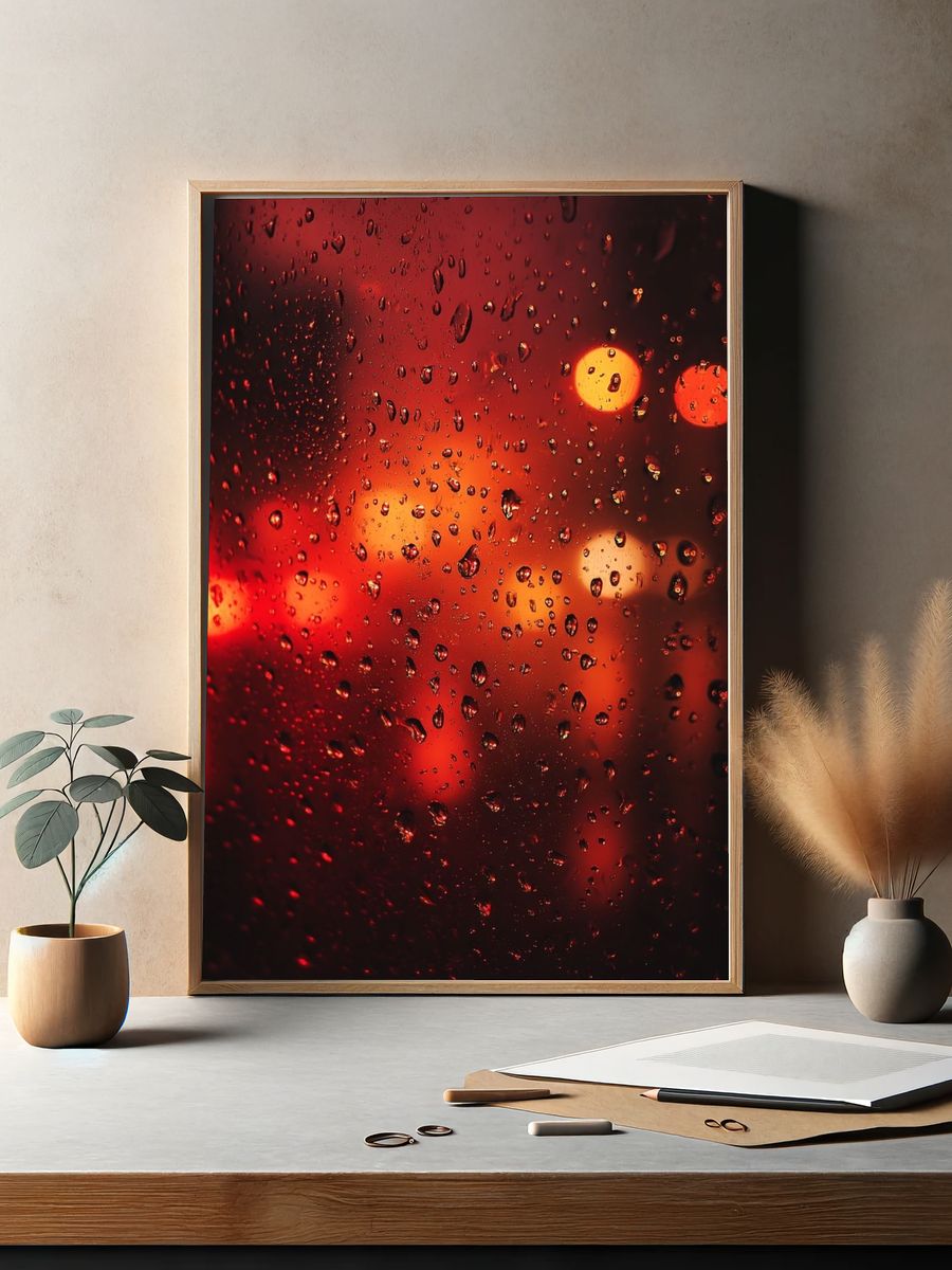 Rainy Red Bokeh Photography Poster. — room view 2