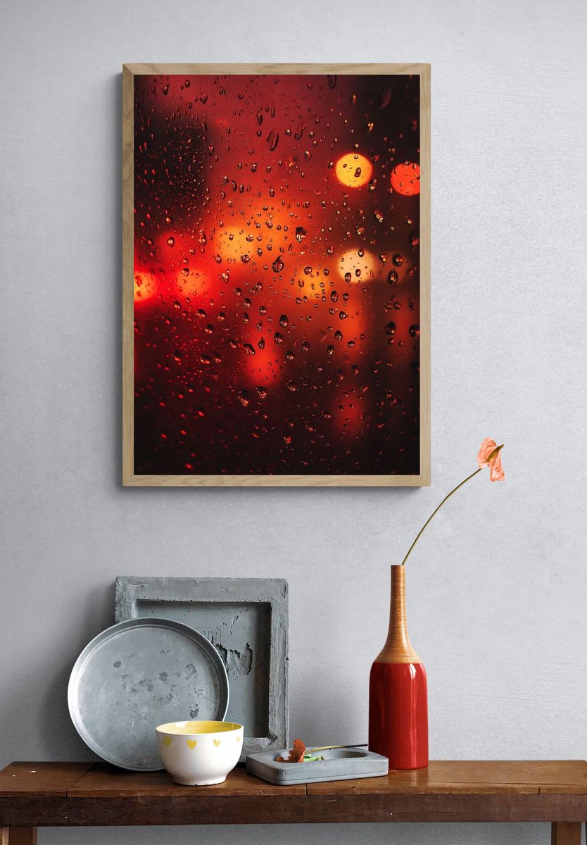 Rainy Red Bokeh Photography Poster. — room view 3