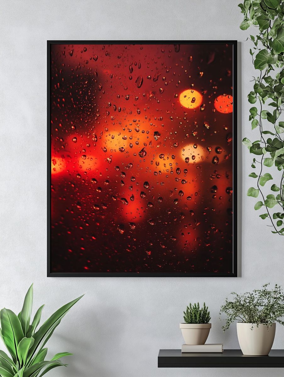 Rainy Red Bokeh Photography Poster. — room view 4