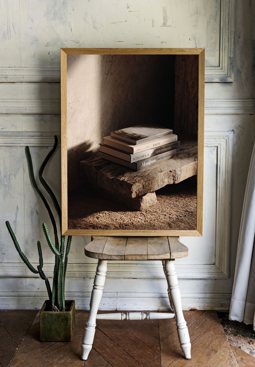 Rustic Books Still Life Print. — room view 1