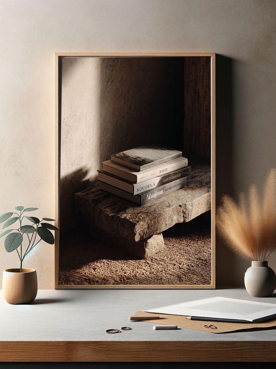 Rustic Books Still Life Print. — room view 2